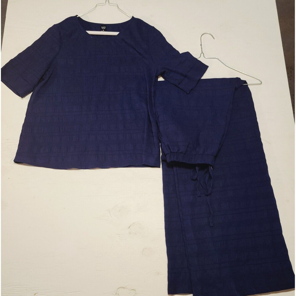 2 Piece Women's Lounge Set Blue Emery Rose Medium Wide Leg Stretch Waist